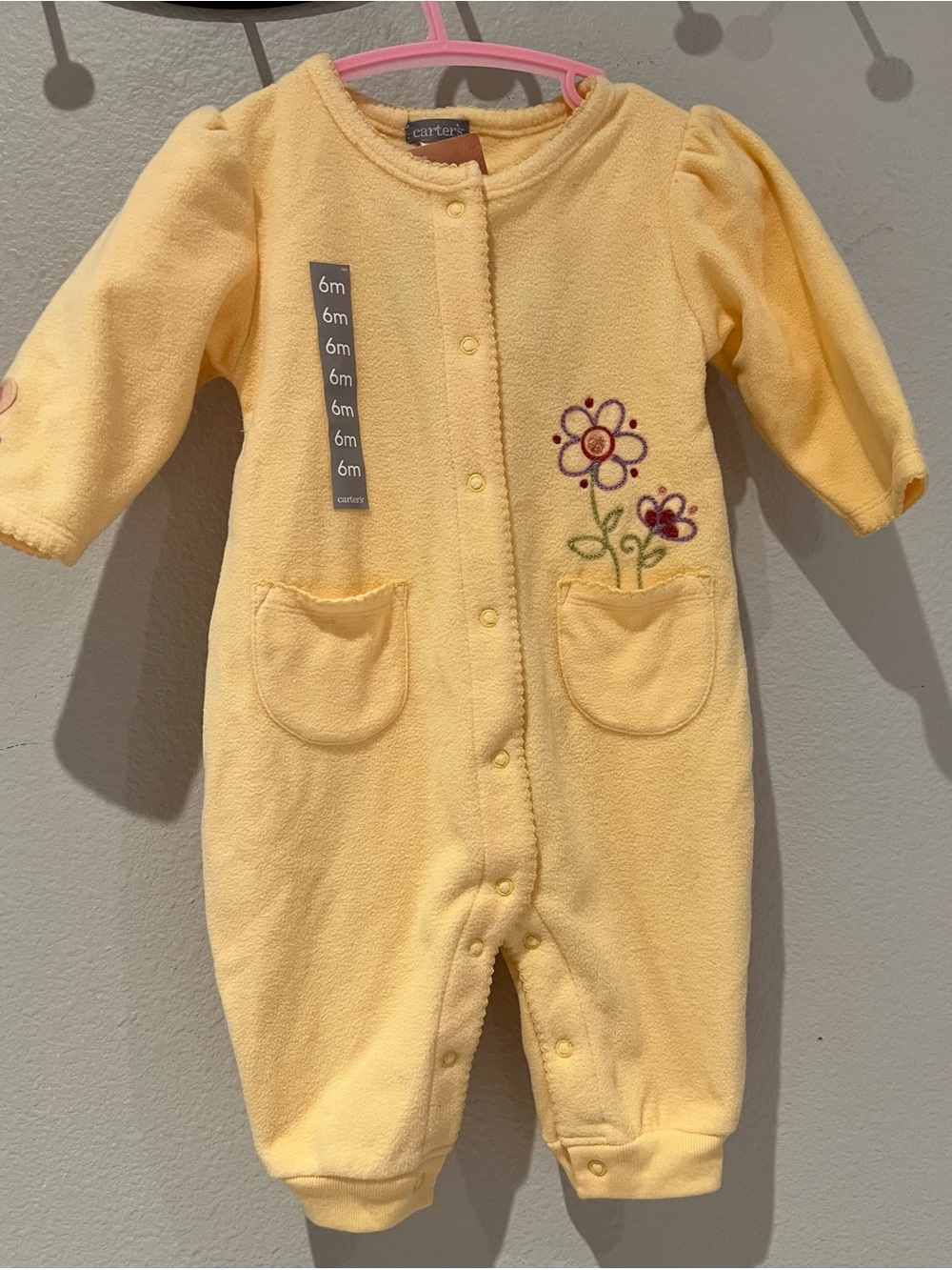 Carter's Yellow Floral Fleece One-Piece Footie